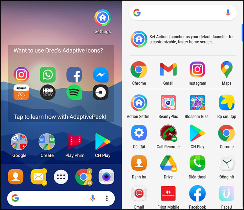  Action Launcher c&oacute; khả năng t&ugrave;y biến mạnh.